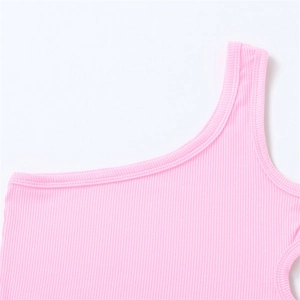 Detailed view of pink ribbed knit fabric showing the fine stitching and stretchy texture
