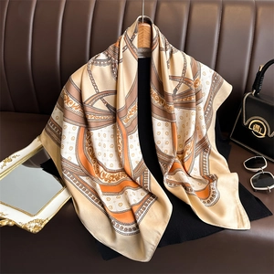 Large Square Scarf Fashion Chain Pattern Elegant Vintage Satin Feeling Head Neck Scarf For Women Lady Accessory