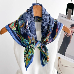 Vintage Paisley Pattern Square Scarf Satin-Like Polyester Neck Bandana Fashion Hair Wrap For Women