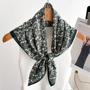 Floral Square Scarf Satin-like Polyester French Style Lightweight Head Neck Wrap Bandana Accessory For Women