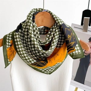Fashion houndstooth floral silk scarf for women featuring artistic abstract prints