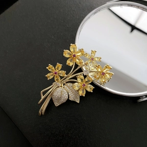 Elegant Yellow Flower Bouquet Brooch Pin For Women Luxury Copper Zirconia Crystal Corsage Fashion Jewelry Coat Accessory