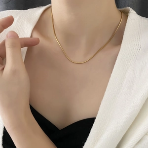 Collier minimaliste en acier titane plaqué or 18 carats à maille serpent carrée pour femme