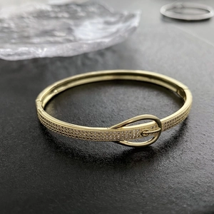 Bracelet Jonc Boucle De Ceinture Pour Femmes Cuivre Plaqué Or Avec Zircon Mode Géométrique Bracelet À Charnière Bijoux