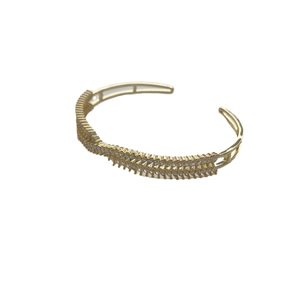 Luxurious gold crossover open bangle with double rows of marquise-cut zircon stones