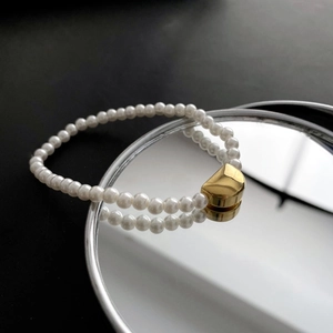 Minimalist Imitation Artificial Pearl Beaded Bracelet Titanium Steel Gold Geometric Accents Elegant Fashion Jewelry For Women Gift