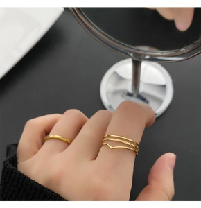 Close-up of dual-layer gold stainless steel ring set worn on finger for fashion