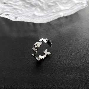 Minimalist silver butterfly splice open ring in titanium steel with adjustable band design