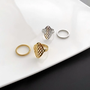 Geometric Hollow Ring Stainless Steel 18K Gold Plated Oval Honeycomb Minimalist Band Rings For Women Fashion Jewelry