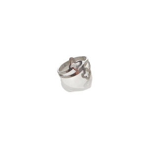 Polished silver titanium steel ring featuring elegant hollow butterfly double-layer design