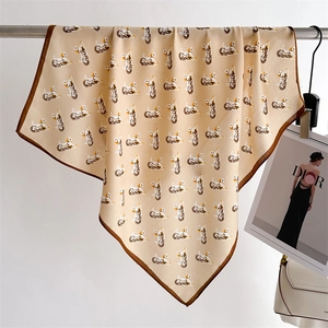 Detail of vintage horse carriage pattern silk scarf with elegant brown border