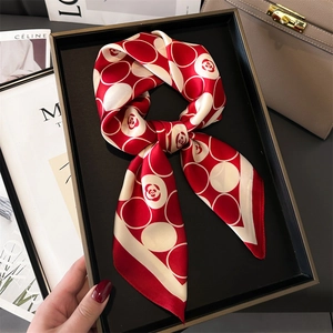 Foulard Carré Pour Femmes Imitation Satin Camélia Floral À Pois Élégant Accessoire De Mode