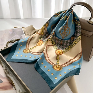 Elegant Vintage Chain Key Print Imitation Satin Satin Square Scarf Glossy Neckerchief Hair Tie Headscarf For Women