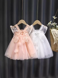 Abito in Tulle con Ali d'Angelo per Bambine Vestito da Principessa delle Fate Fluffy Tutù in Mesh Ricamato per Festa di Compleanno