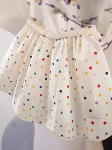 Girls colorful polka dot sleeveless white cotton princess dress with elastic waist
