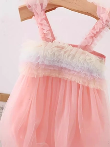 Vestido de princesa de tul arcoíris para niña con lentejuelas brillantes y volantes
