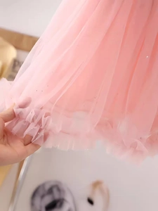 Vestido de princesa de tul arcoíris para niñas con malla rosa y detalles de purpurina