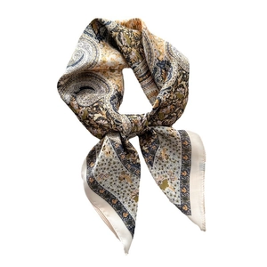 Elegant paisley floral satin neckerchief scarf in vintage champagne gold for women