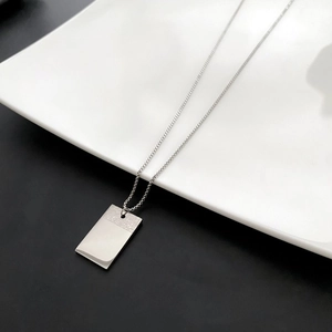 Stainless Steel Square Tag Pendant Necklace With Lucky Cloud Pattern Polished Finish Fashion Jewelry For Men Women