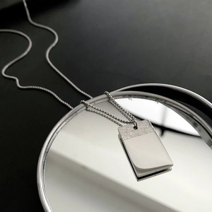 Titanium steel rectangle pendant necklace with clouds pattern on mirror finish