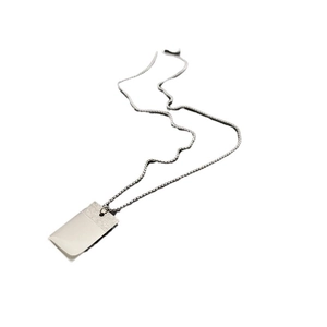 Titanium steel silver rectangular pendant necklace with engraved pattern and box chain