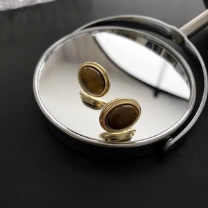 Tiger Eye Stone Stud Earrings Gold Plated Copper With 925 Sterling Silver Earring Post Retro French Style Elegant For Women