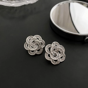 Camellia Flower Stud Earrings With Zircon Full Inlay Copper Jewelry And 925 Sterling Silver Earring Post For Women