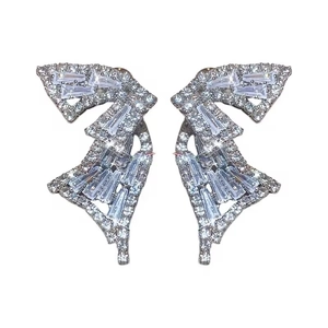 Elegant silver butterfly wing earrings with sparkling crystals and a versatile two-way design