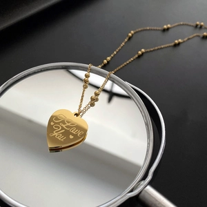 Heart Pendant Necklace Gold Titanium Stainless Steel I Love You Engraved Minimalist Romantic Clavicle Bead Chain For Women