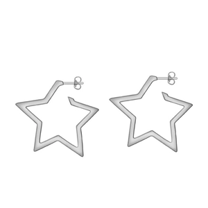 Polished silver star-shaped hoop earrings for women with a minimalist metal design