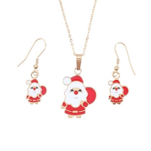 Christmas jewelry set with Santa Claus pendant necklace and hook earrings in gold finish