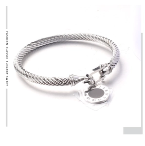 Vue détaillée du bracelet torsadé argenté avec boucle fer à cheval et pendentif romain