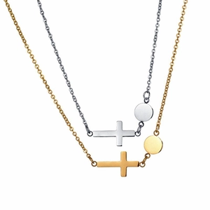 Détails de colliers croix minimalistes en or et argent avec pendentifs ronds