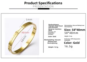 Technical drawing of gold stainless steel EKG bracelet with 58x48mm dimensions