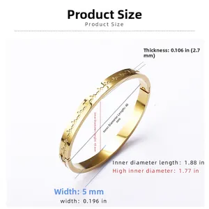 Detailed size chart for gold stainless steel bracelet with engraved ECG heartbeat wave