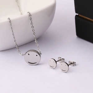 Minimalist smiley face jewelry set with stainless steel necklace and stud earrings