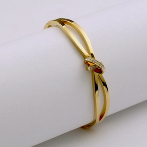 Bracelet jonc ouvert en forme de C doré avec cristaux micro-pavés pour femmes