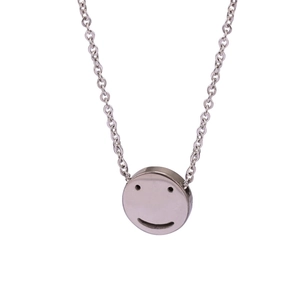 Minimalist silver smiley face necklace and stud earrings set in polished titanium steel