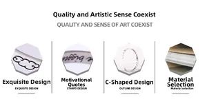 Detail of silver C-shaped cuff bracelet with engraved inspirational text and patterns