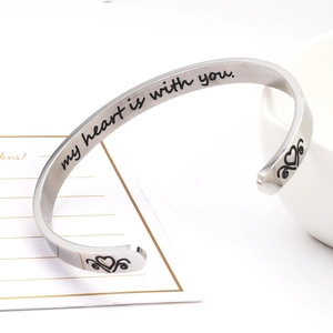 Inspirational Engraved Cuff Bracelet Stainless Steel Open C Shape Polished Bangle Jewelry For Women Motivational Gift