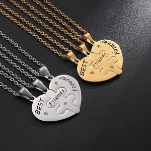 Colliers puzzle en forme de cœur or et argent pour meilleures amies avec cristaux