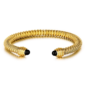 Cable Cuff Bracelet Stainless Steel Twisted Wire Open Adjustable With Black Agate Beads Minimalist Fashion Jewelry