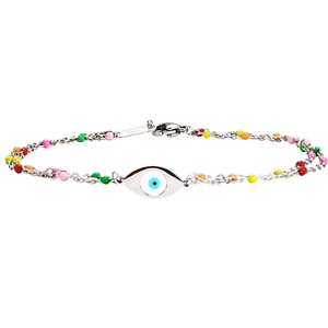 Böhmisches Evil Eye Edelstahl-Fußkettchen mit bunten Perlen und silberner Gliederkette