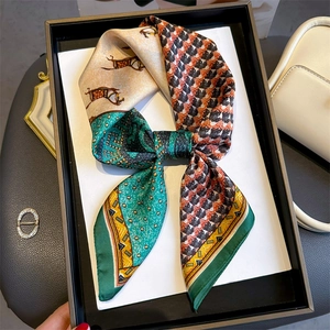 Horse Print Square Scarf Faux Satin Satin Elegant Neck Scarf Headscarf Hair Band Versatile Bag Wrap Accessory For Women