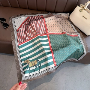 Equestrian print square silk scarf with horse motif and elegant French style design
