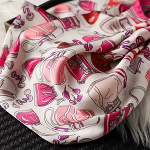Detailed macro view of retro French silk scarf with fashion accessory pattern and silky texture