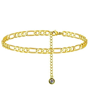 Bracelet De Cheville Figaro Femmes Acier Titane Plaqué Or 18K Réglable Chaîne De Jambe Zircon Coloré