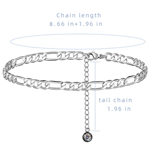 Chaîne de cheville Figaro en acier argenté avec fermoir homard et pendentif en zircon