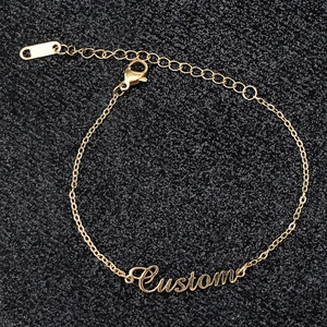 Custom gold stainless steel script letter bracelet with elegant curb chain and clasp