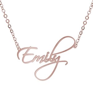 Customized 18K rose gold name necklace with Emily pendant and fine link chain